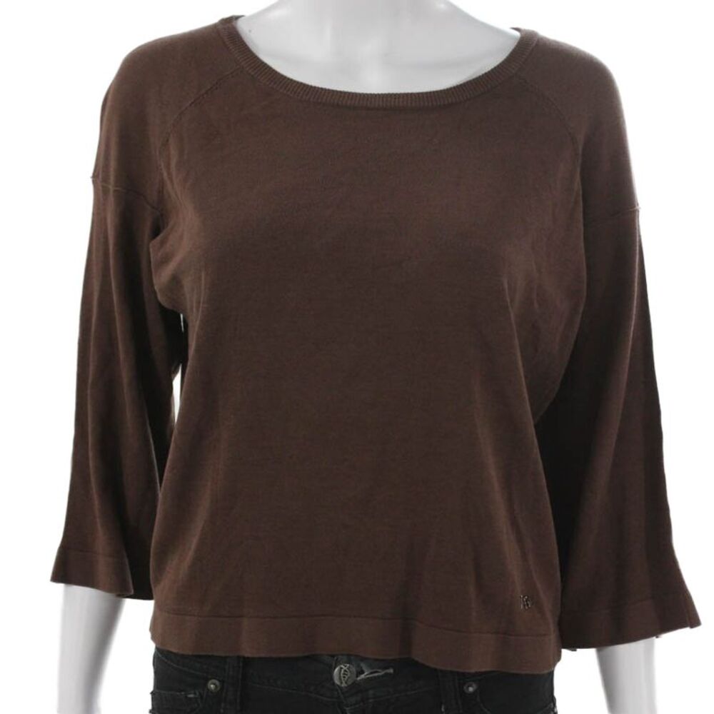 Purificacion Garcia Women Basic Brown Cotton Round Neck 3/4 Sleeve Tee Size XS